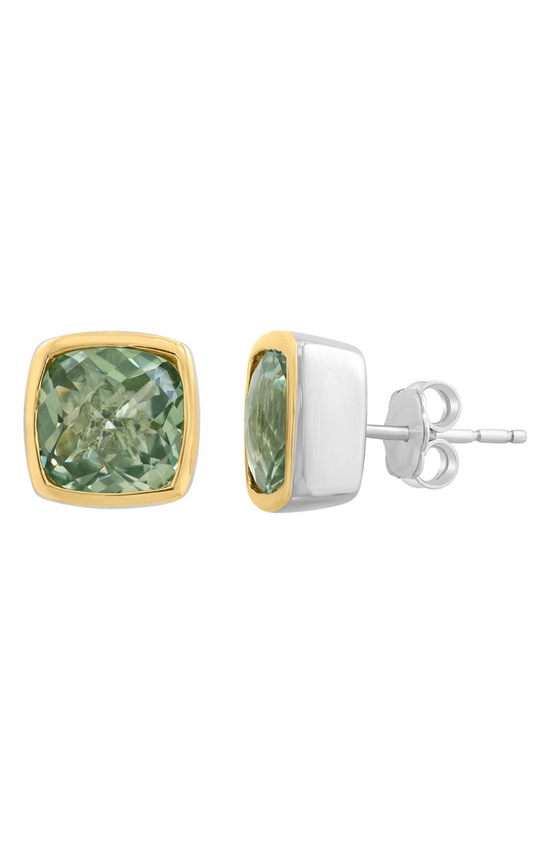 EFFY Cushion Cut Green Amethyst Stud Earrings, Main, color, Green