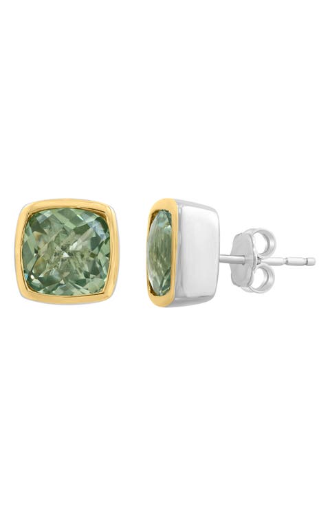 Cushion Cut Green Amethyst Stud Earrings