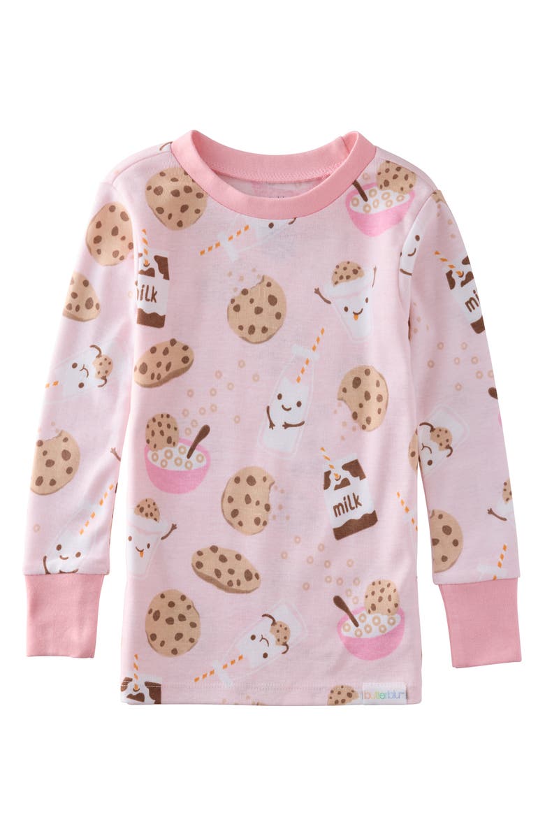 BUTTERBLU Kids' Zen Fitted Organic Cotton Two-Piece Pajamas, Alternate, color, Pink Milk N Cookie Crew