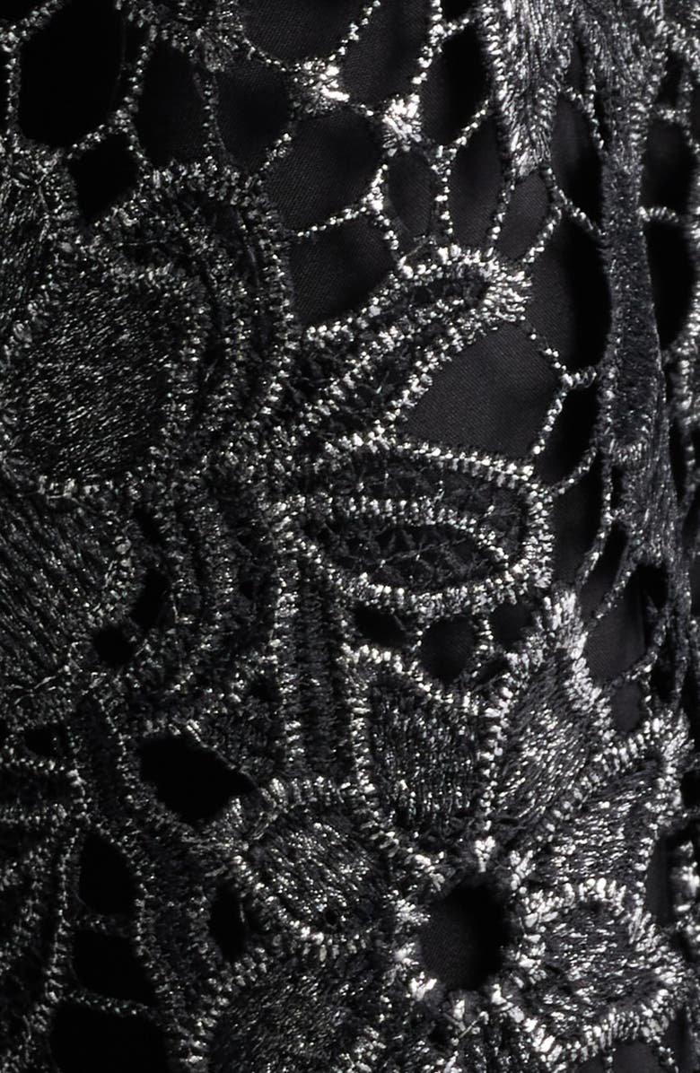 Eliza J Floral Lace Short Sleeve Fit & Flare Dress, Alternate, color, Black Silver