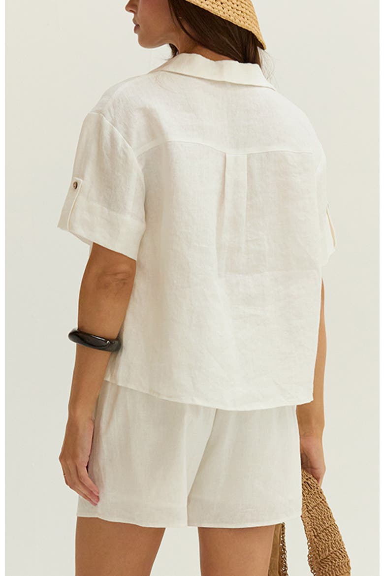 Button Down Short Sleeve Linen Top, Alternate, color, White