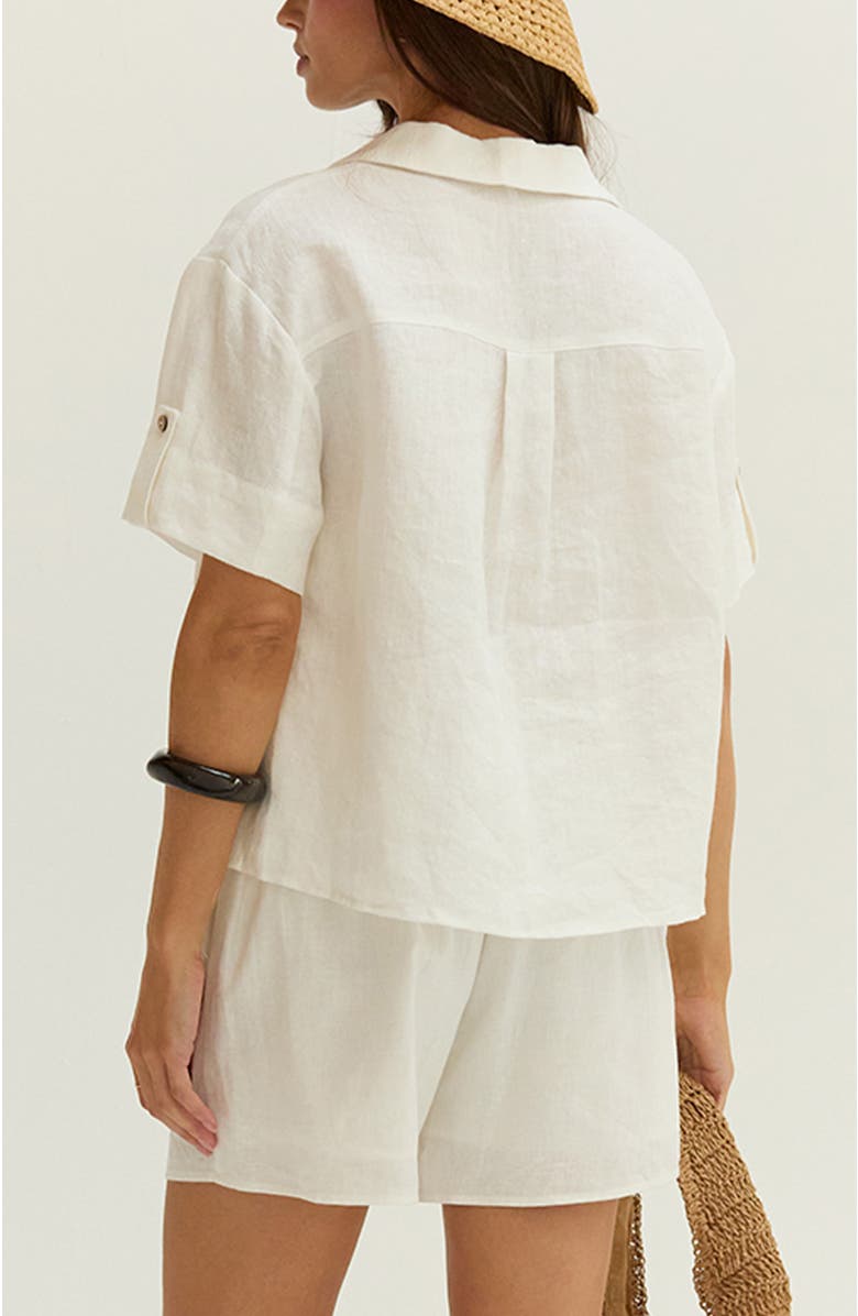 CRESCENT Button Down Short Sleeve Linen Top, Alternate, color, White