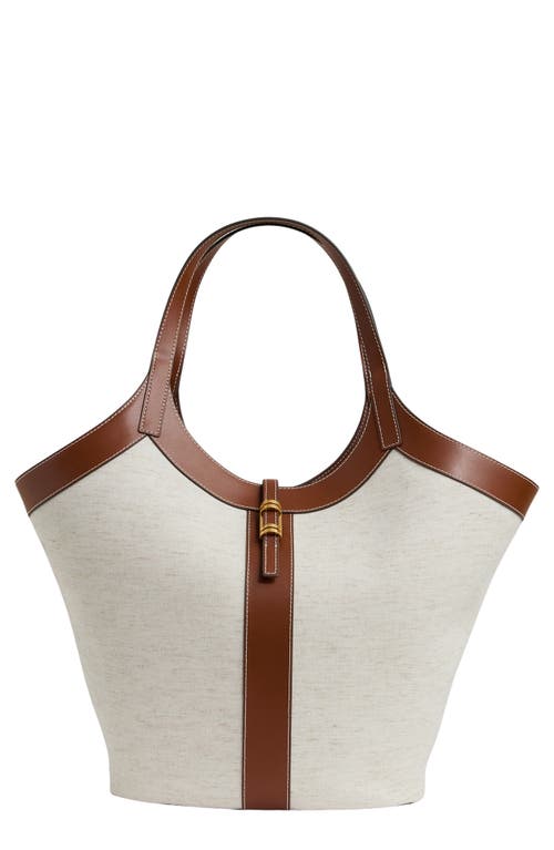 Reiss Lyra Leather & Cotton Canvas Tote In Beige