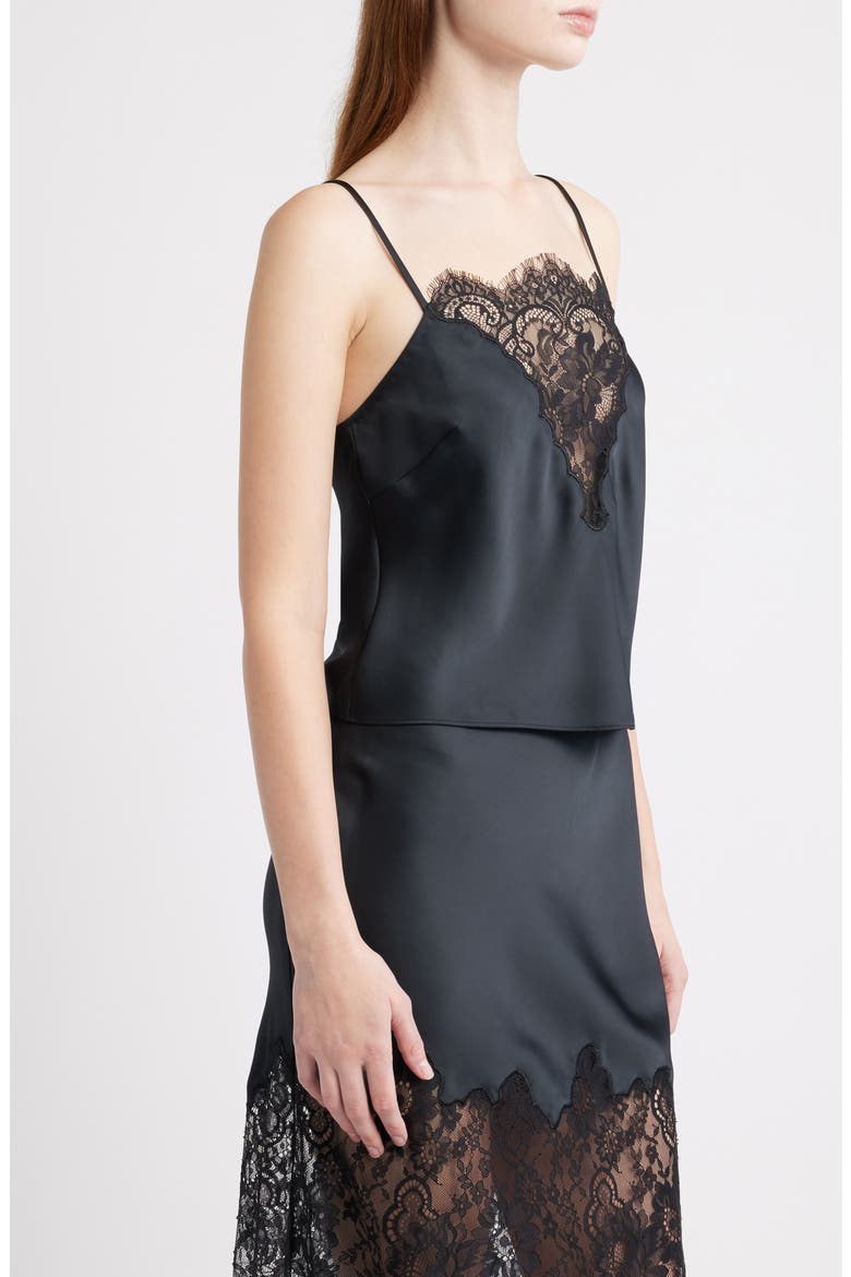 Constantina Lace Trim Satin Camisole, Alternate, color, BLACK