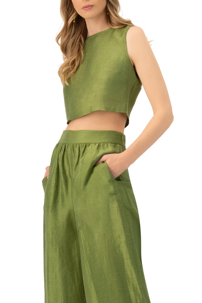 Sleeveless Cropped Linen Top, Alternate, color, Green