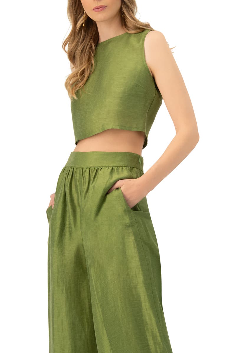 IVONNE Sleeveless Cropped Linen Top, Alternate, color, Green