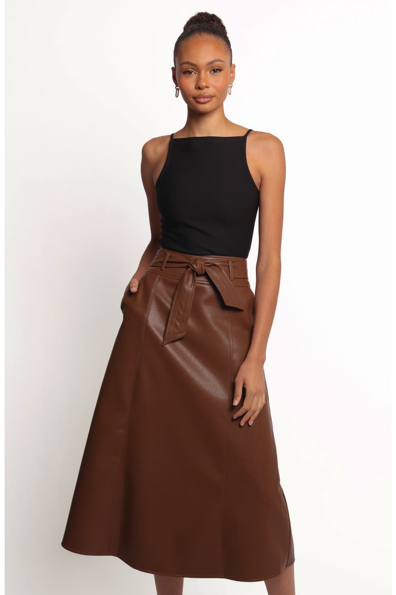 Adaline Faux Leather Midi Skirt, Alternate, color, BROWN