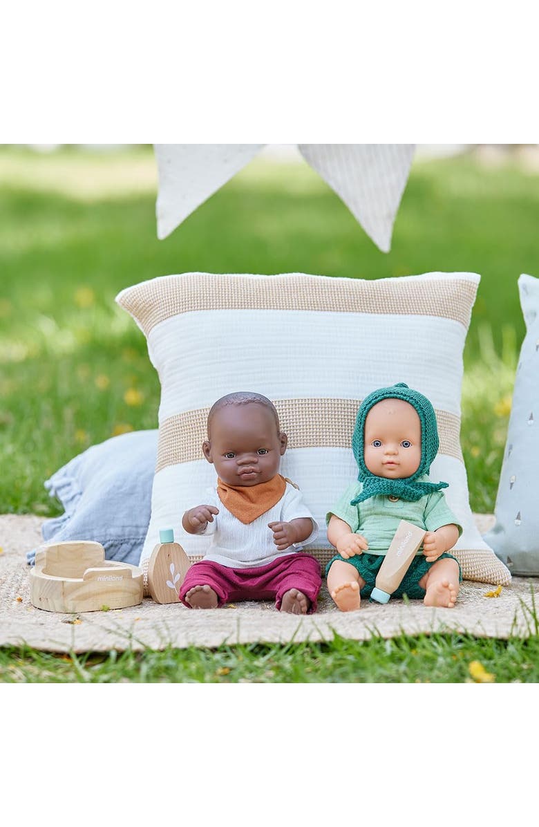 Miniland Wooden Care Set Doll Accessory Play Set for Potty Training, Alternate, color, Beige Multi