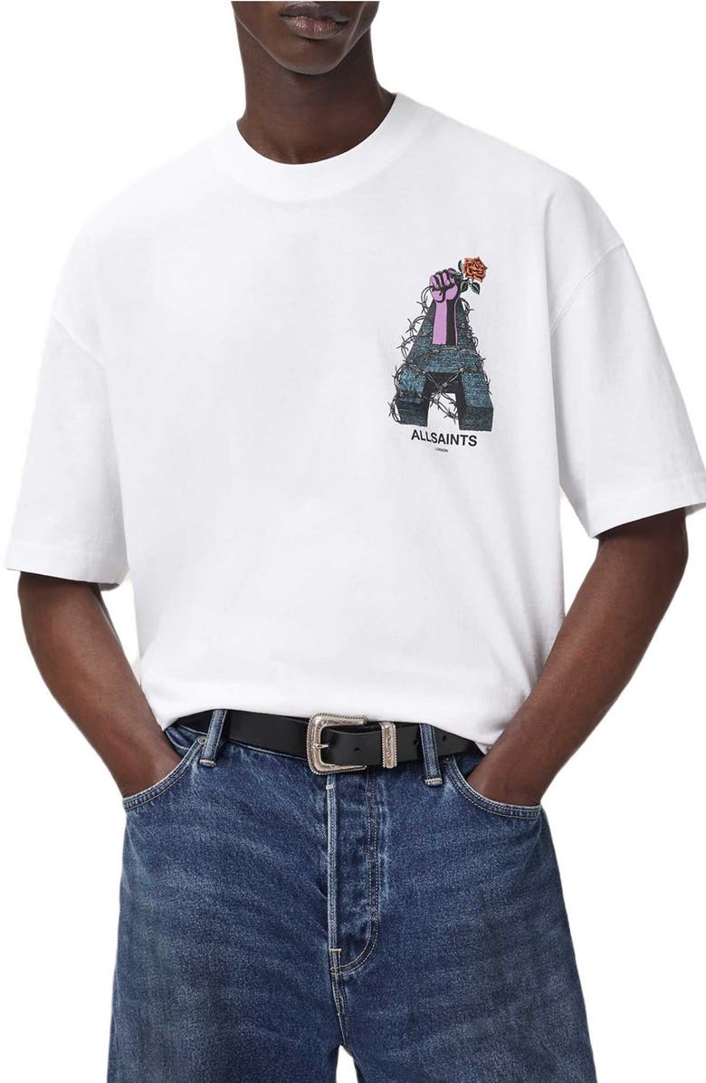 AllSaints Defiance Cotton Graphic T-Shirt, Alternate, color, Optic White