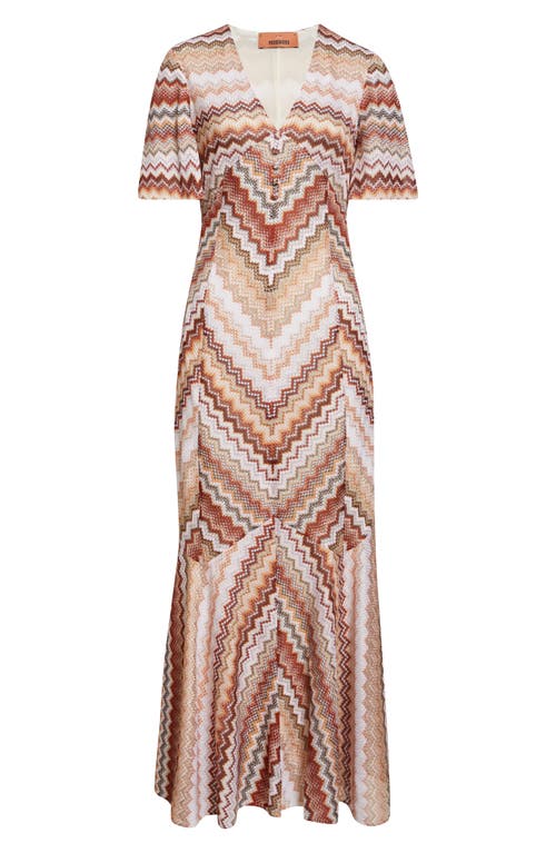 Shop Missoni Metallic Zigzag Maxi Dress In Brown Multi