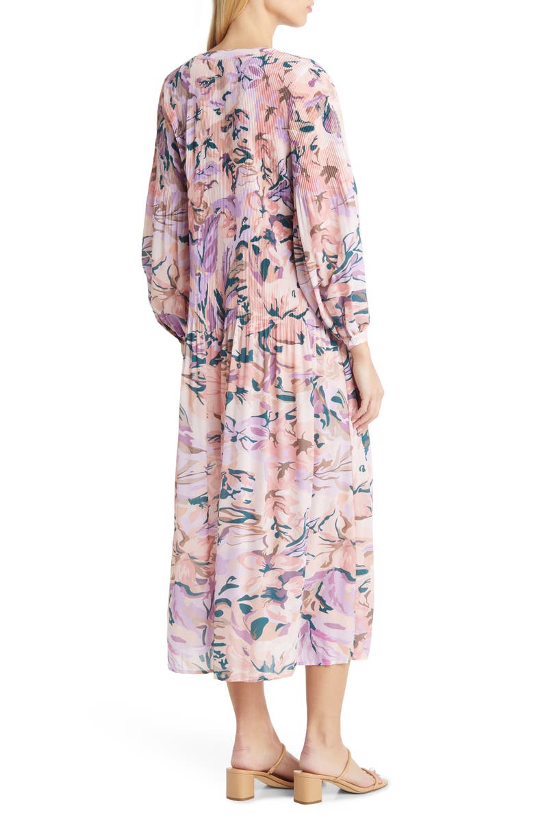 Misook Floral Long Sleeve Crêpe de Chine Dress, Alternate, color, 