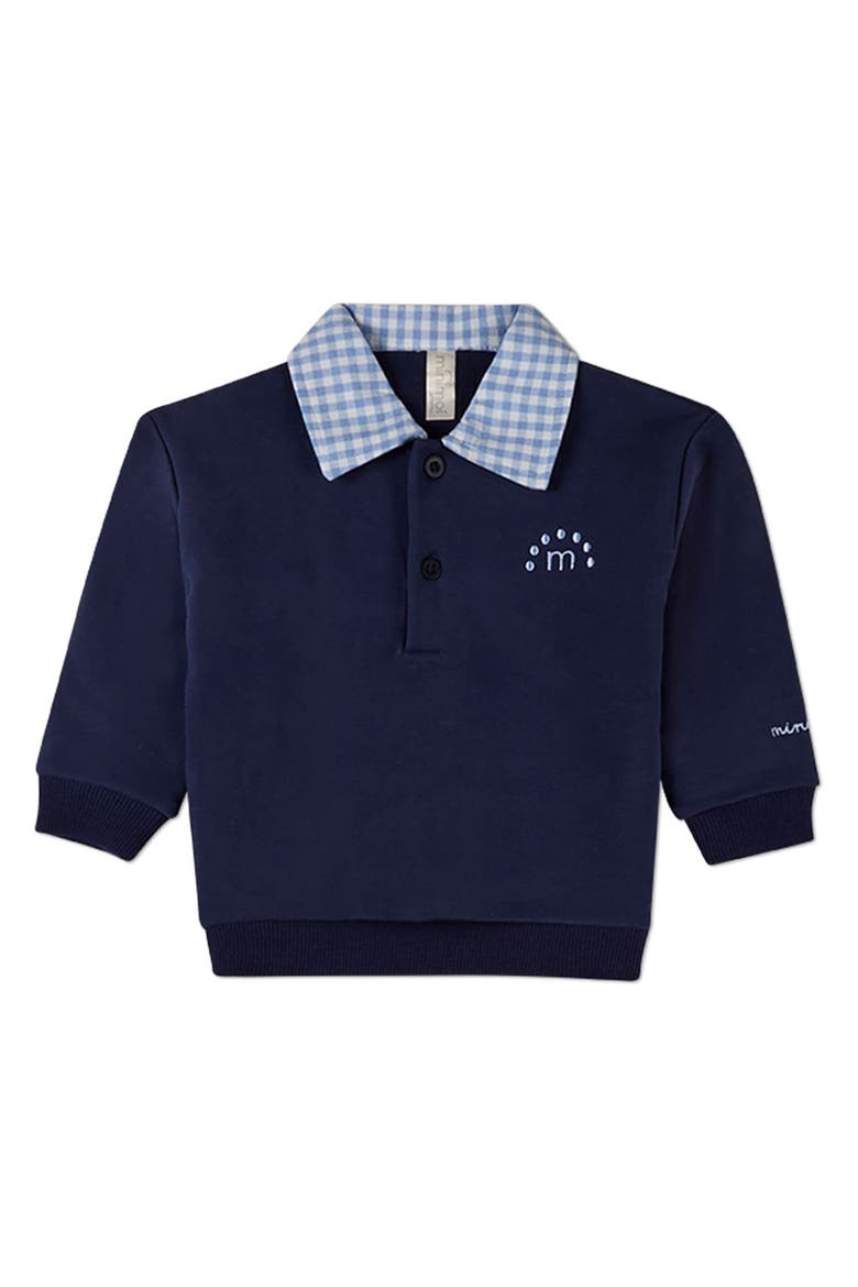 2 Piece Fleece Gingham-Collared Sweatshirt and Sweatpants Set, Alternate, color, Navy-Blue