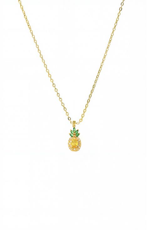 CZ Yellow & Green Pineapple Pendant Necklace