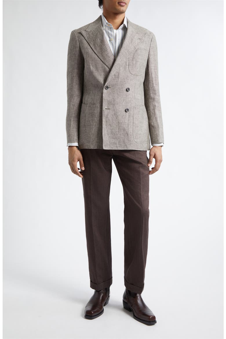 Waverly Double Breasted Linen Blazer, Alternate, color, BROWN