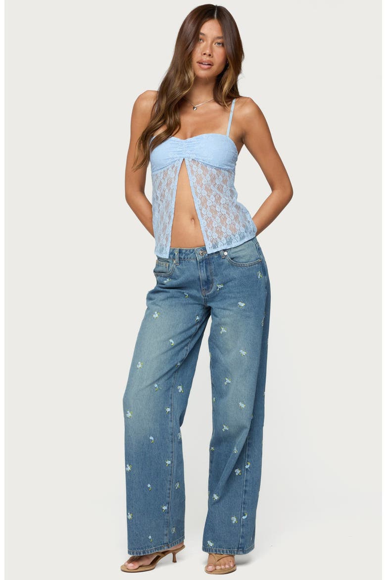 Priya Split Front Sheer Lace Camisole, Alternate, color, LIGHT-BLUE