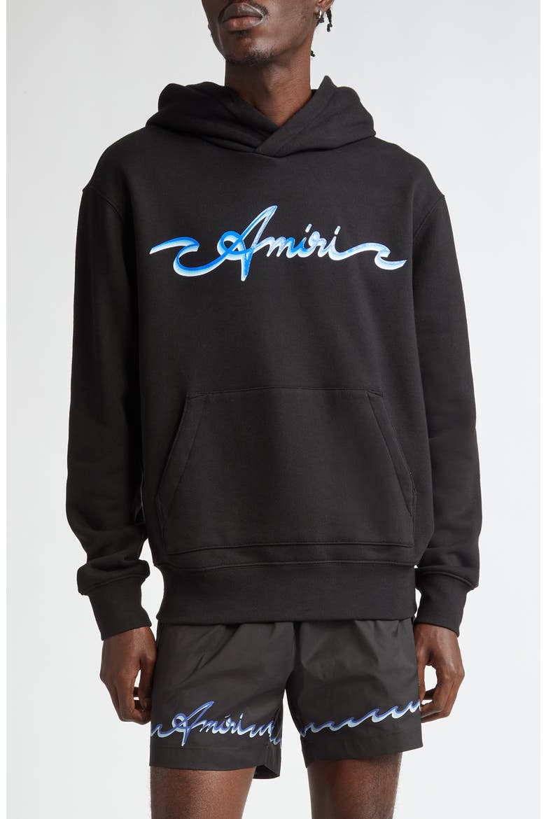 Wave Logo Cotton Graphic Hoodie, Main, color, BLACK