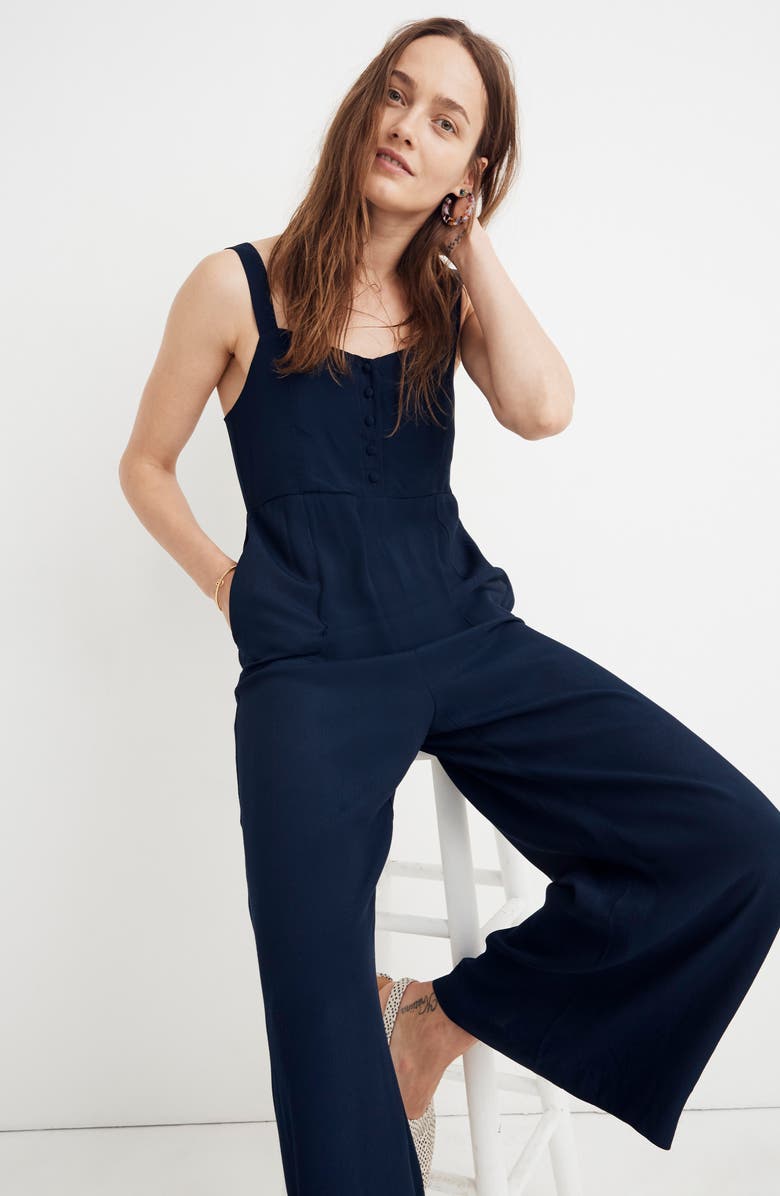 Madewell Button Front Wide Leg Jumpsuit, Alternate, color, 