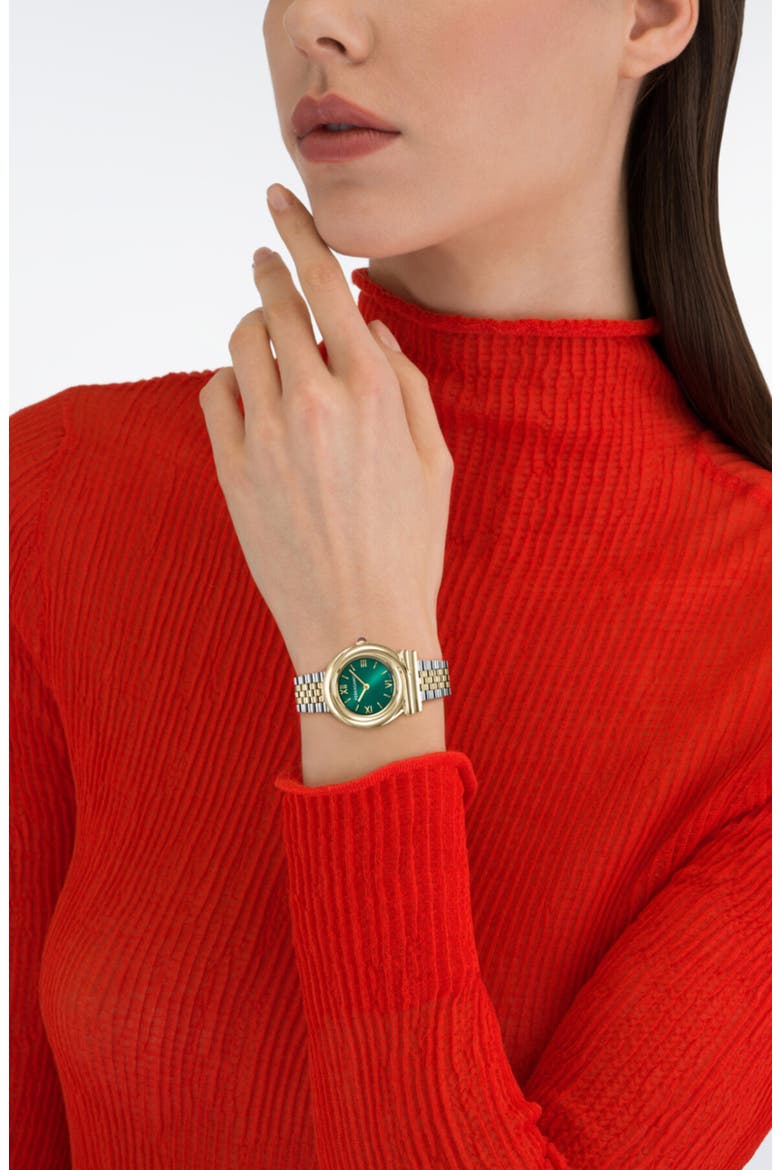Gancini Twisted Bracelet Watch, 28mm, Alternate, color, GREEN/ TWO TONE