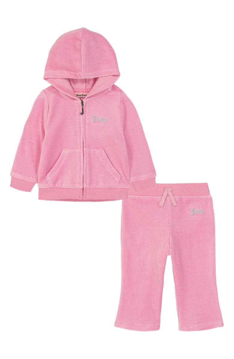 Juicy Couture Velour Zip Hoodie & Track Pants Set, Main, color, Pink