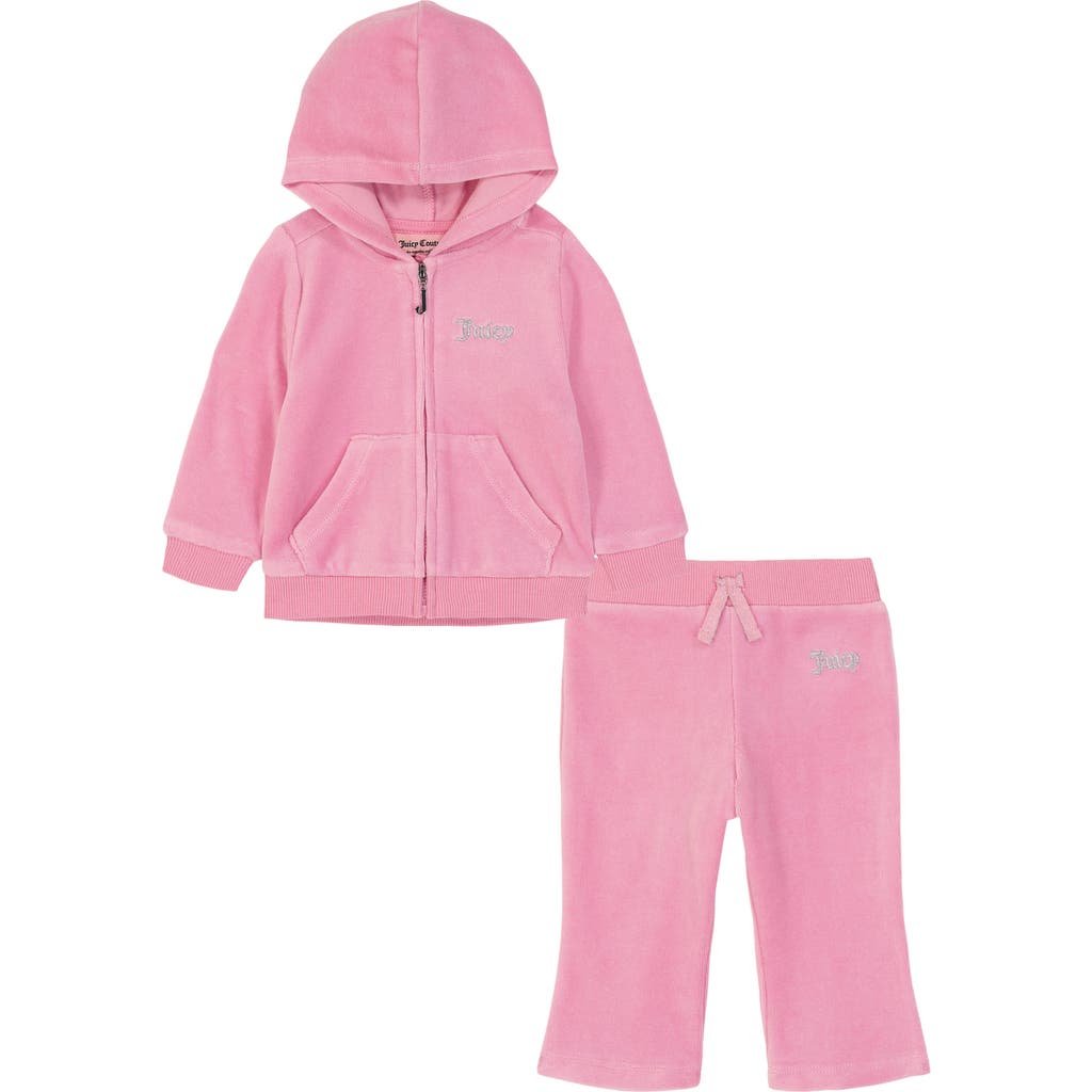 Juicy Couture Babies' Velour Zip Hoodie & Track Pants Set In Pink