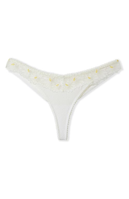 Etam Daisy Embroidered Tanga Thong In White