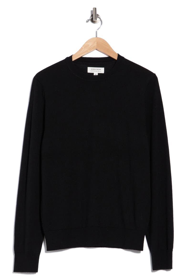 Washable Merino Wool Crewneck Sweater, Alternate, color, BLACK