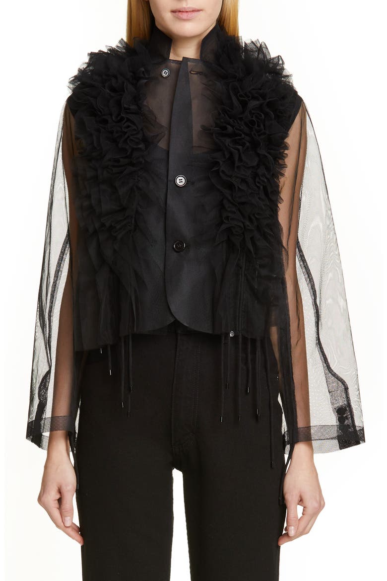 Ruffle Tulle Jacket, Main, color, BLACK