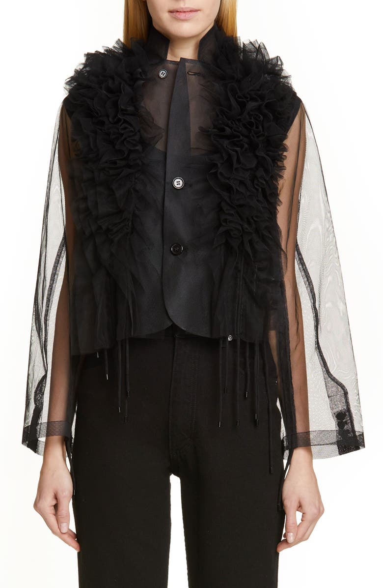 Noir Kei Ninomiya Ruffle Tulle Jacket, Main, color, 