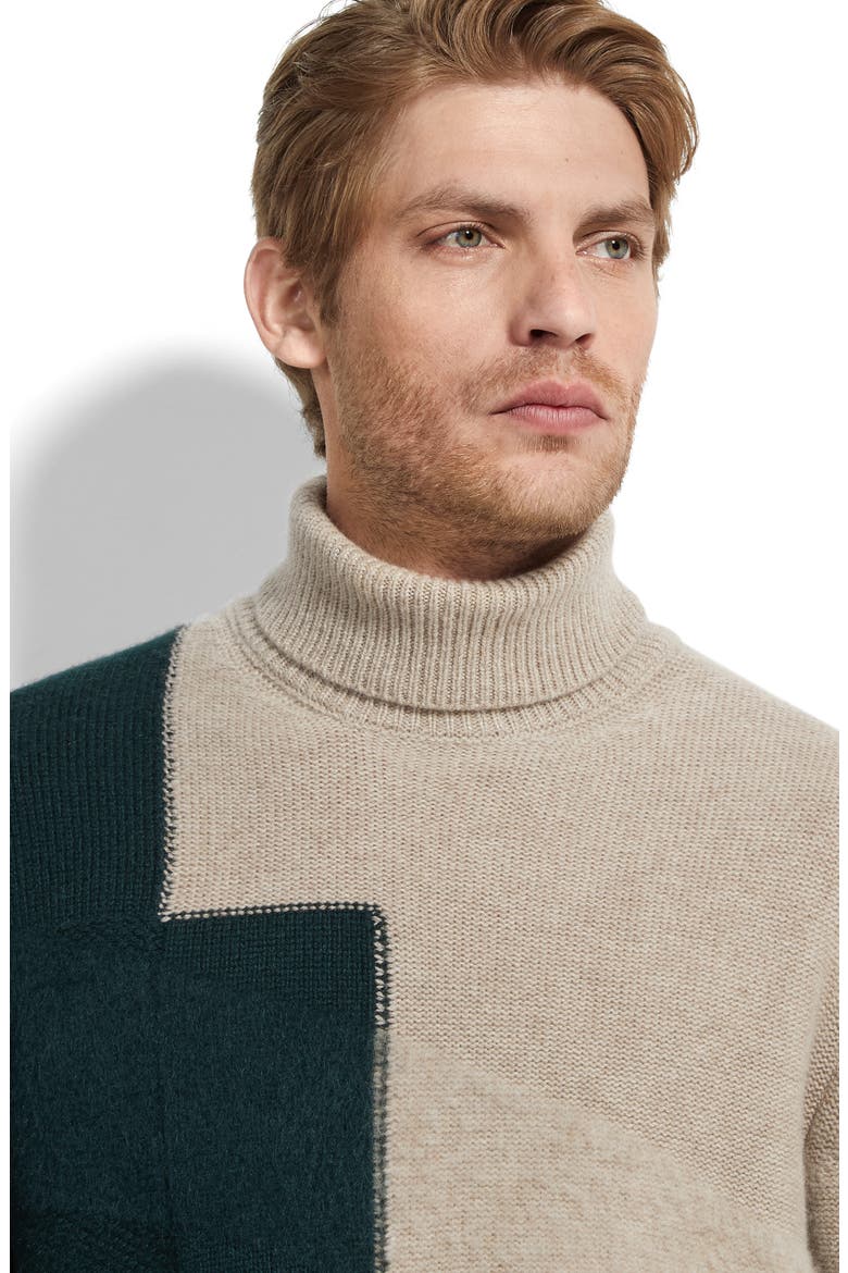 Cashmere & Mohair Turtleneck Sweater, Alternate, color, LIGHT TAUPE/ DARK GREEN