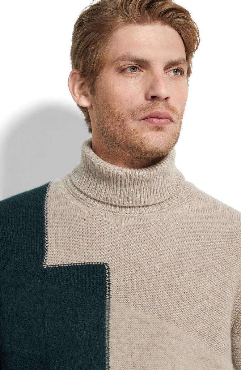 ZEGNA Cashmere & Mohair Turtleneck Sweater, Alternate, color, Light Taupe/ Dark Green