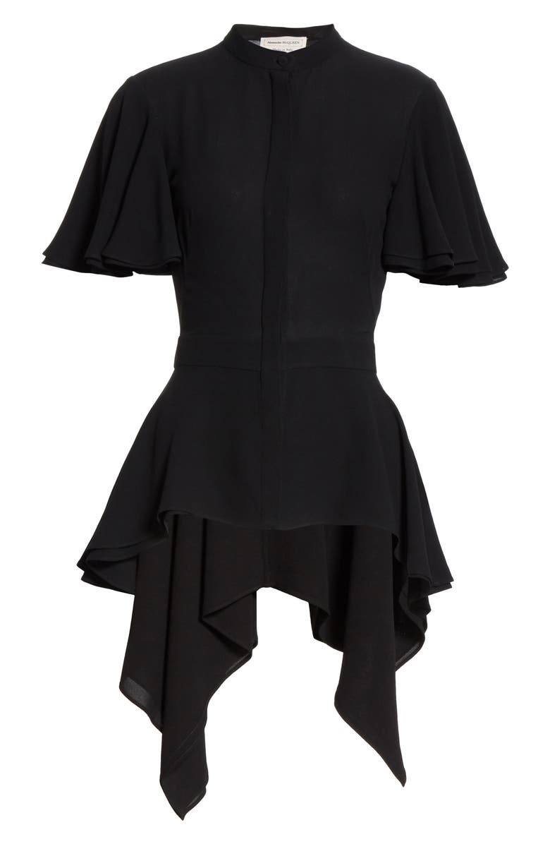 McQueen Alexander McQueen Silk High/Low Peplum Blouse, Alternate, color, 