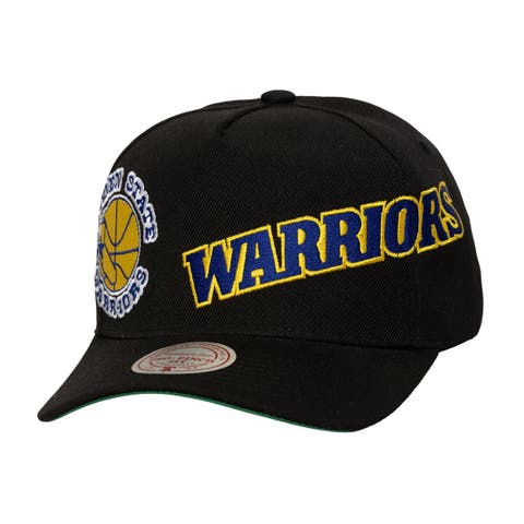 Men's Mitchell & Ness  Black Golden State Warriors Busted Logo Wordmark Wrap-Around Pro Pinch Adjustable Hat