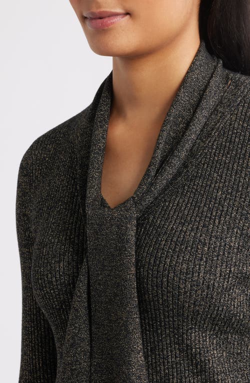 Anne Klein Tie Neck Rib Sweater In Gray