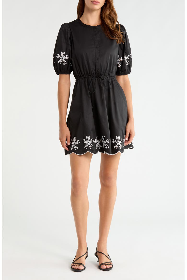 Luniar Floral Embroidery Cotton Dress, Main, color, BLACK-WHITE