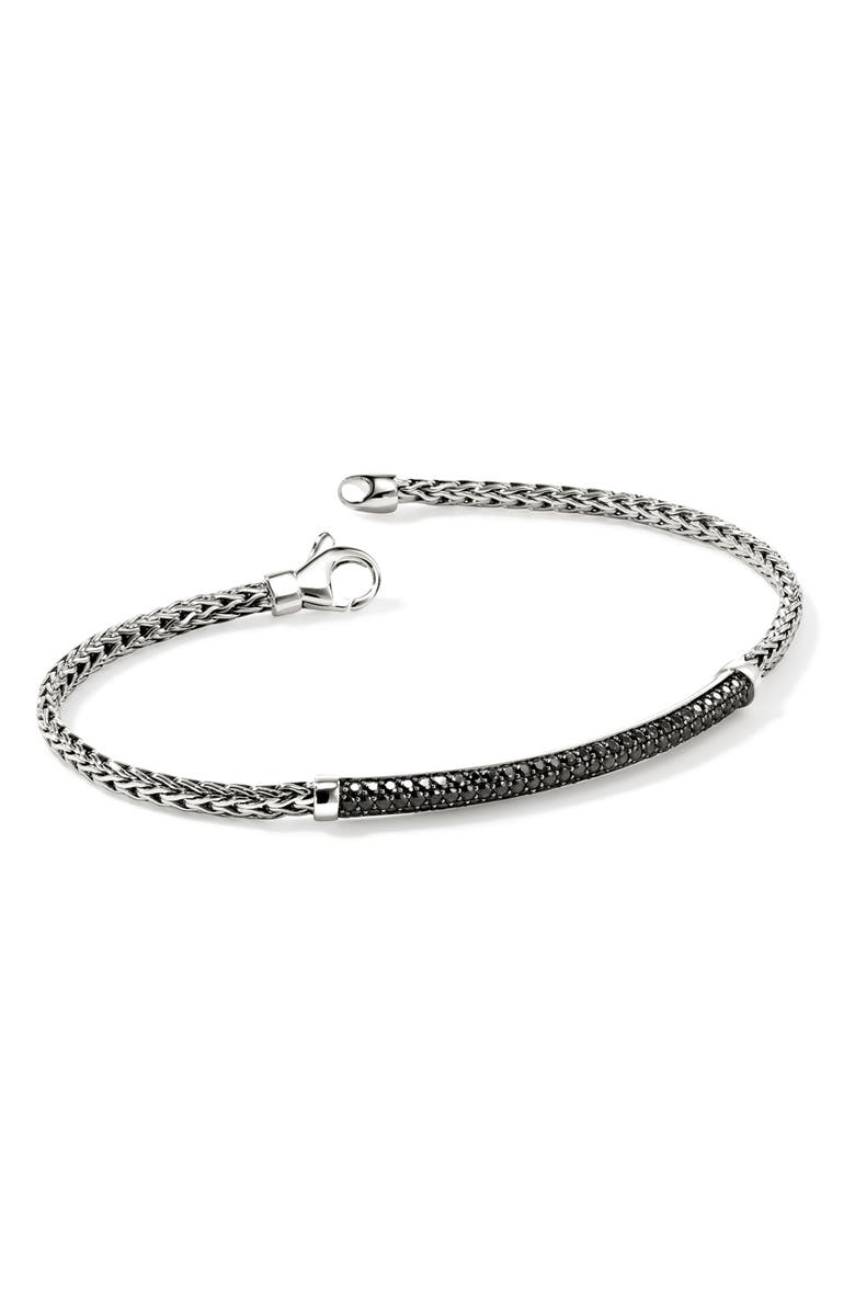 John Hardy JH Essential Pavé Bracelet, Sterling Silver, Gemstones, 2.5mm, Alternate, color, Silver/ Black Sapphire