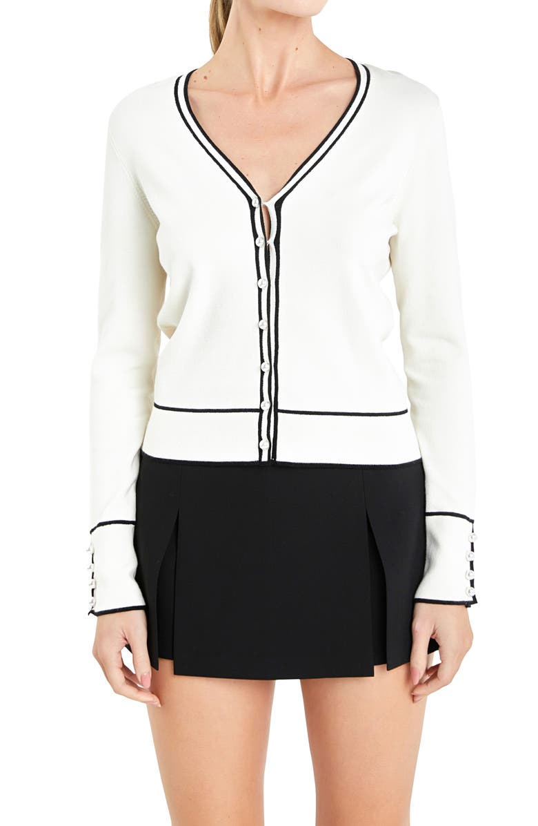 English Factory Contrast Trim Cardigan, Alternate, color, 
