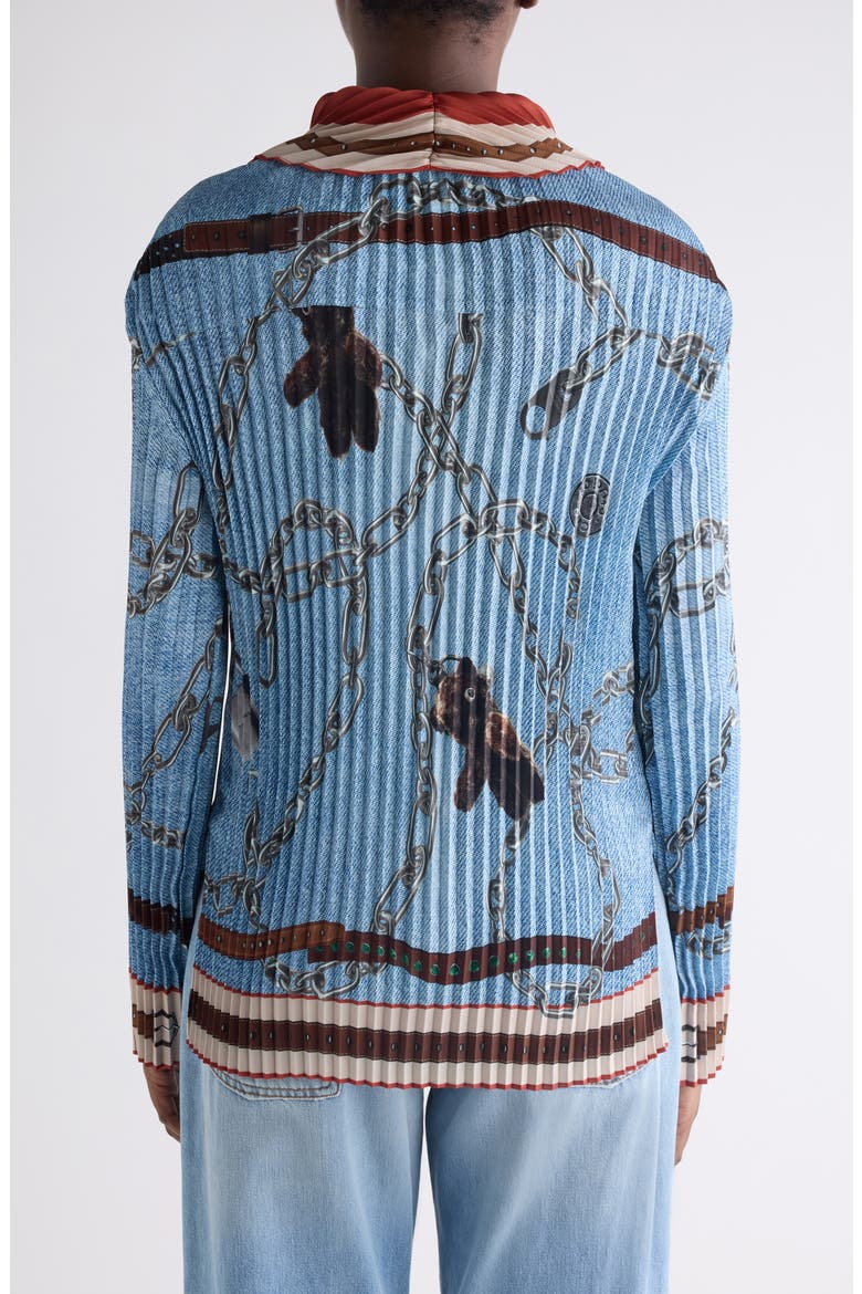 Pleated Print Button-Up Shirt, Alternate, color, DENIM BLUE
