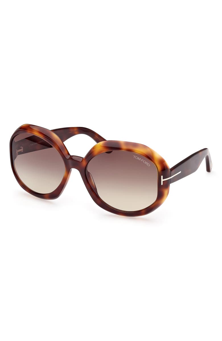 TOM FORD Georgia-02 62mm Gradient Oversize Round Sunglasses, Alternate, color, Dark Havana / Gradient Smoke