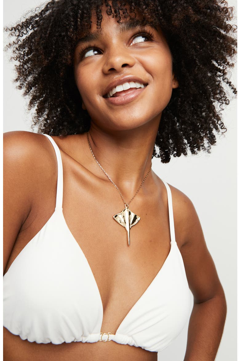 Short Chain Pendant Plated in 18K Gold with Manta Ray Figure, Alternate, color, Gold