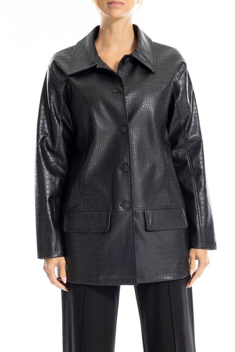 Oversize Croc-Embossed Faux Leather Jacket, Alternate, color, BLACK