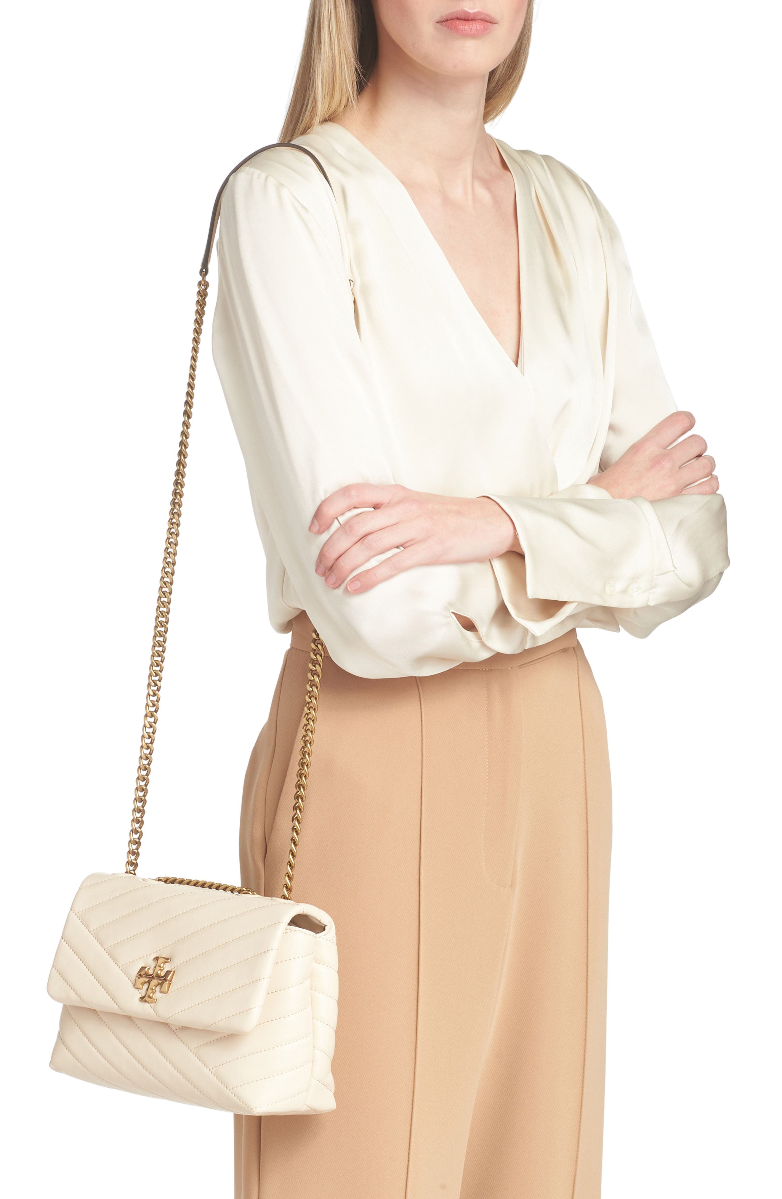 Small Kira Chevron Leather Shoulder Bag, Alternate, color, NEW CREAM
