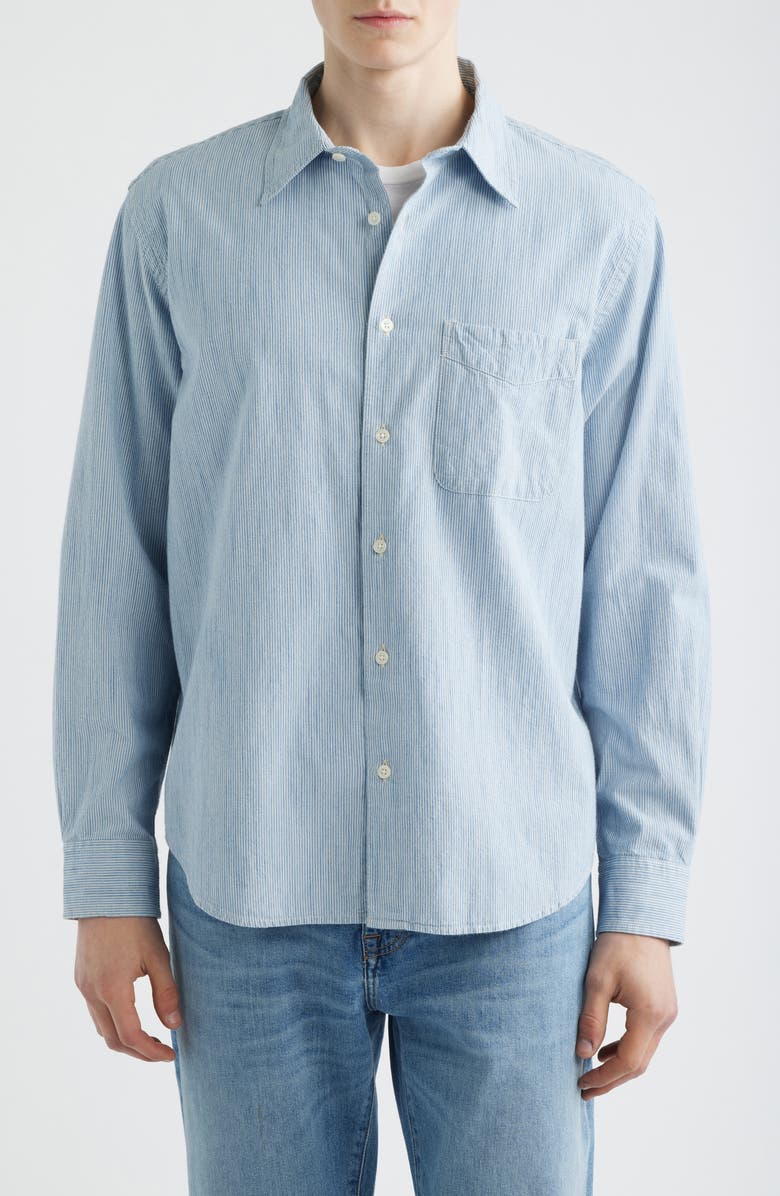 Madewell The Allday Indigo Stripe Button-Up Shirt, Alternate, color, Monaca Stripe