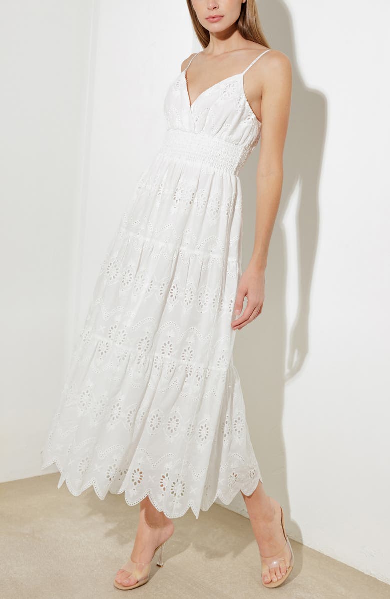 FREEMARKET Eyelet Embroidery Midi Dress, Alternate, color, Off White