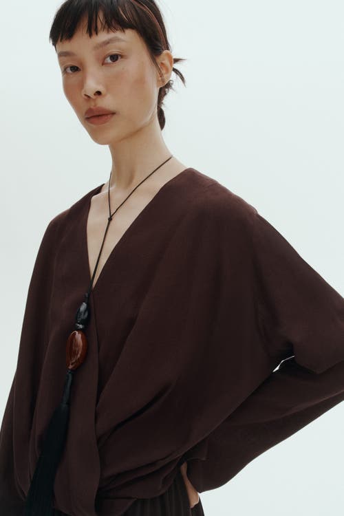 H&m Linen-blend Wrap Blouse In Brown