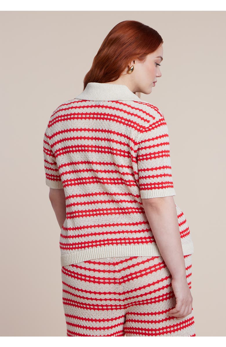 ELOQUII Pointelle Stripe Boxy Sweater Top, Alternate, color, Berry Stripe