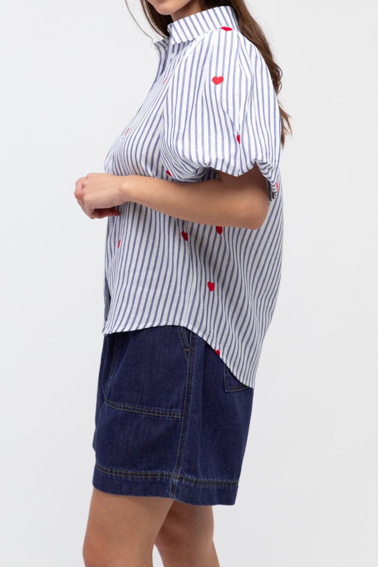 Short Sleeve Heart Embroidered Shirt, Alternate, color, Blue