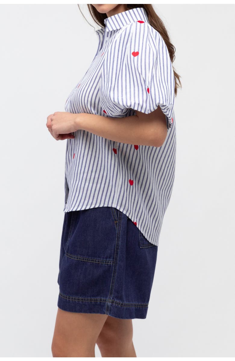 Label of Love Short Sleeve Heart Embroidered Shirt, Alternate, color, Blue