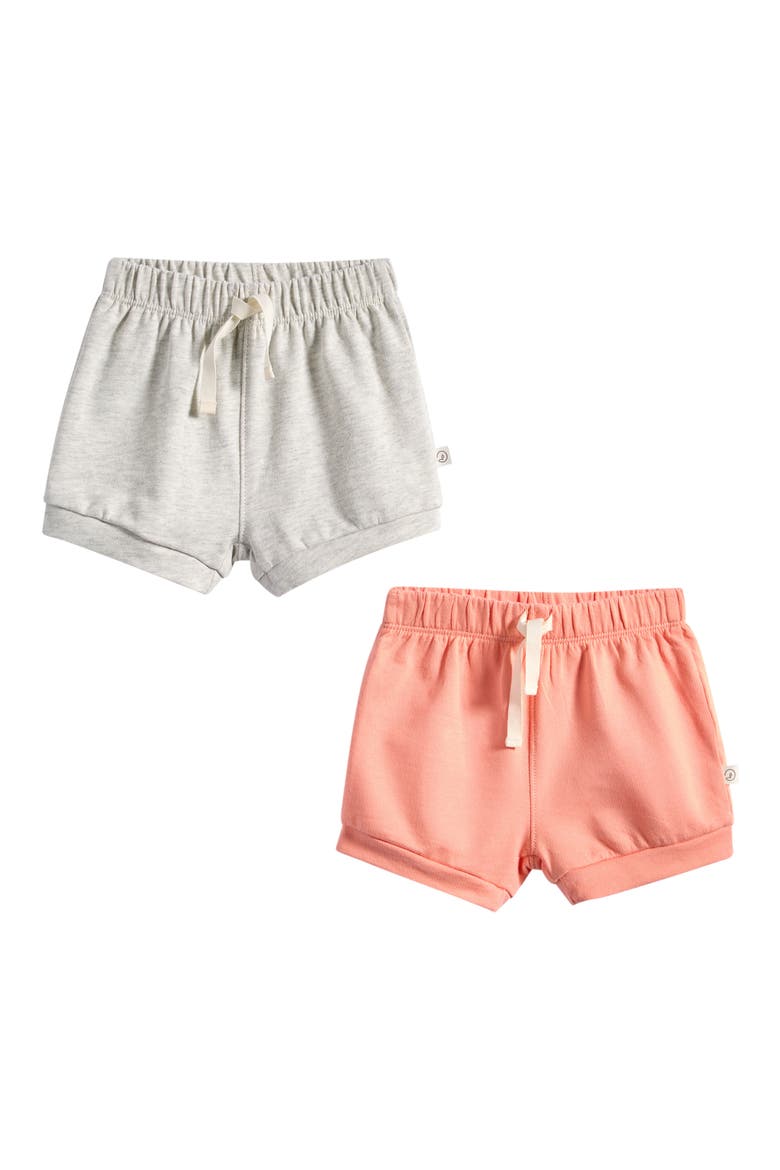 2-Pack Assorted Organic Cotton Drawstring Shorts, Main, color, PINK/ GREY