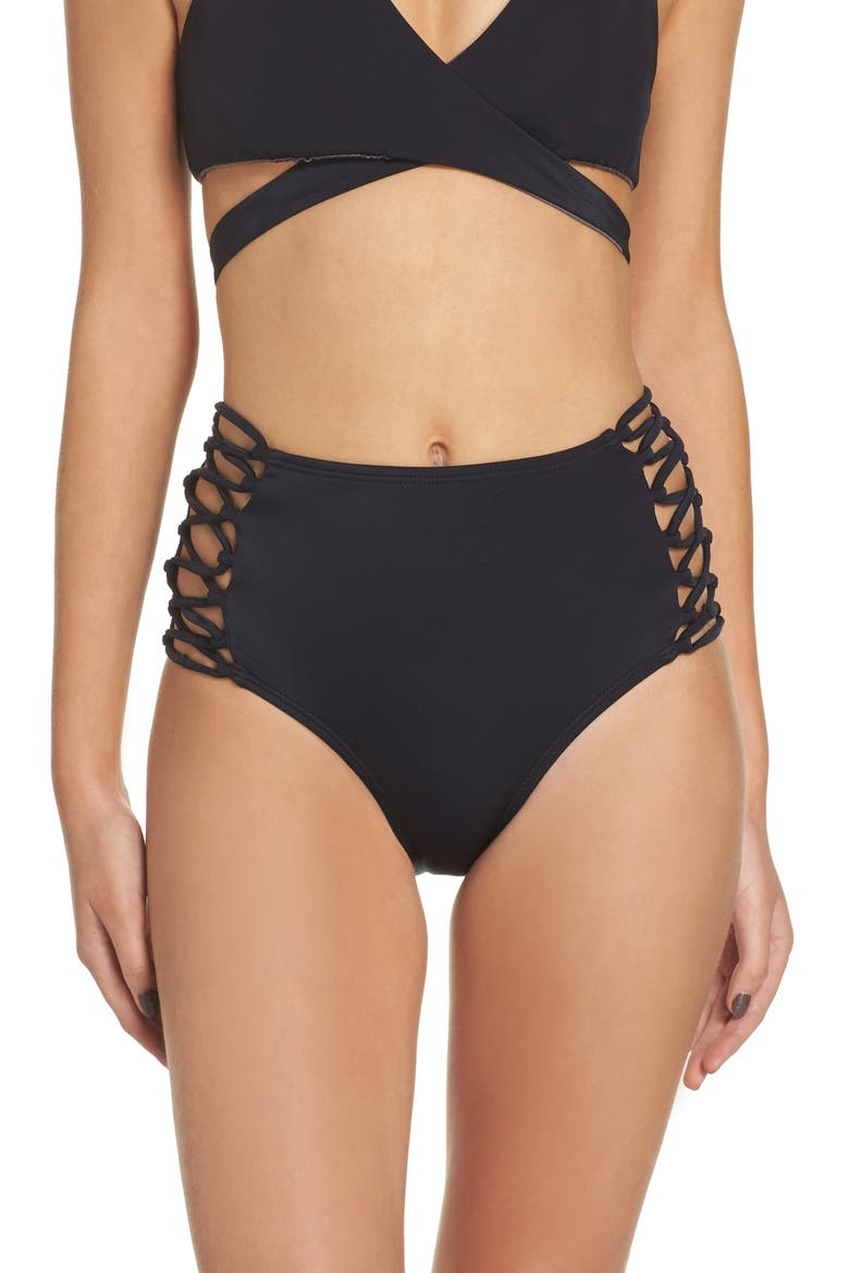 High Waist Bikini Bottoms, Main, color, BLACK