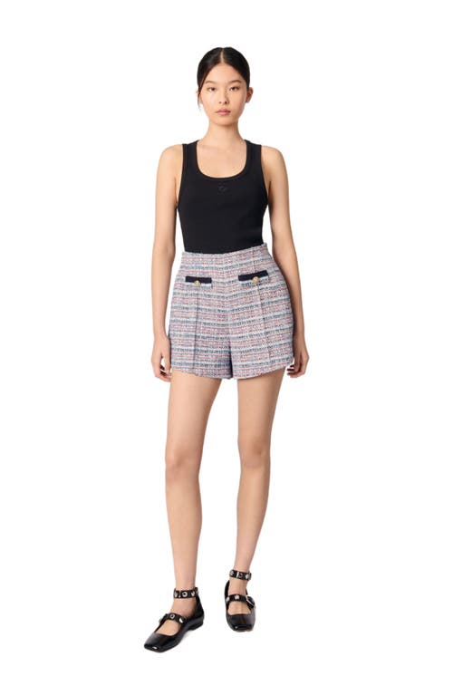 Maje Tweed Shorts With Contrasting Trim In Purple